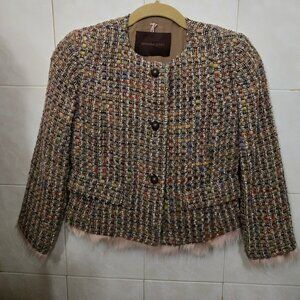 Vintage Anne Dee Goldin Multicolored Tweed Bouclé Jacket, Size 4 - Faux Fur Trim